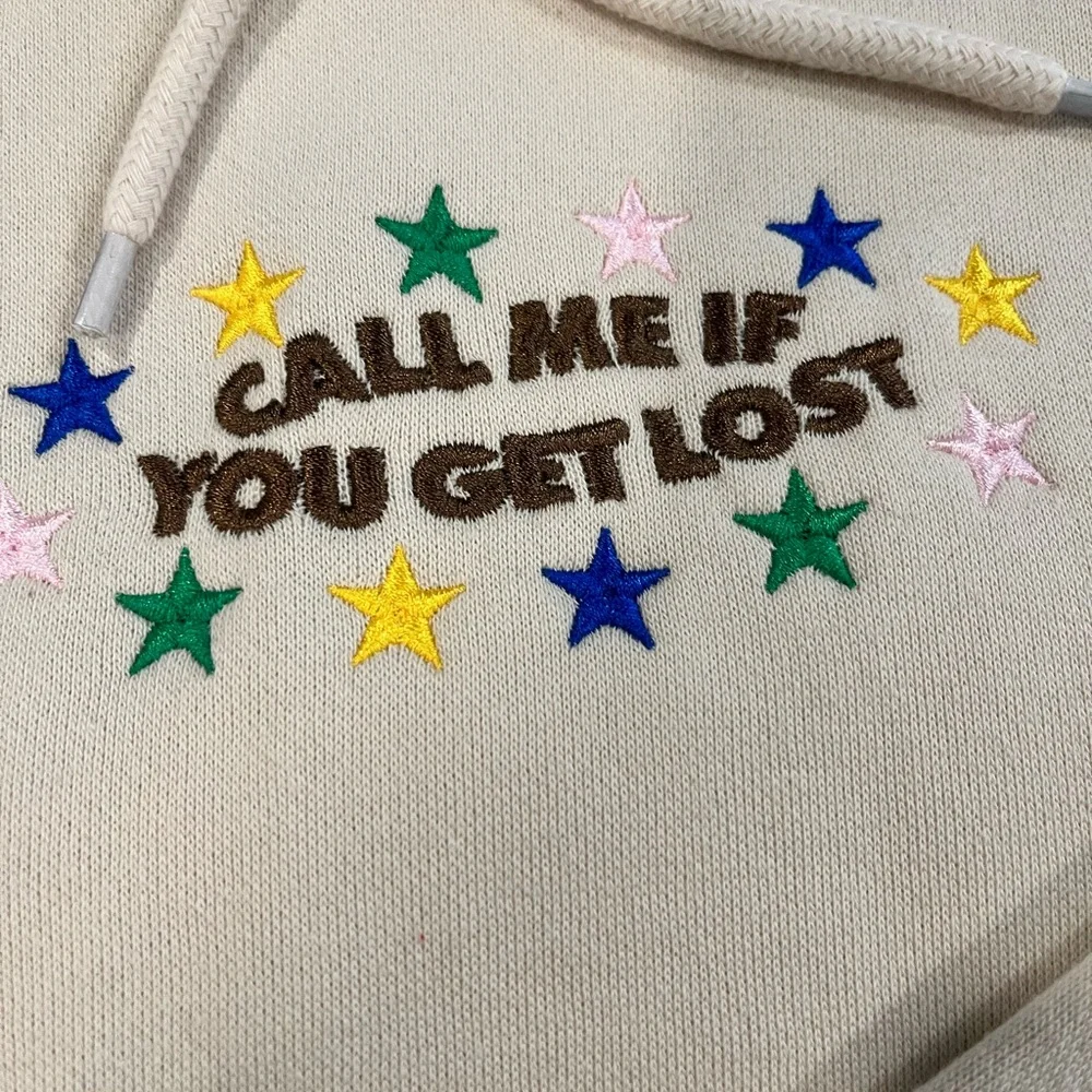 Cream Hoodie with Embroidered “Call Me If You Get Lost” Design - Picture 2 of 6